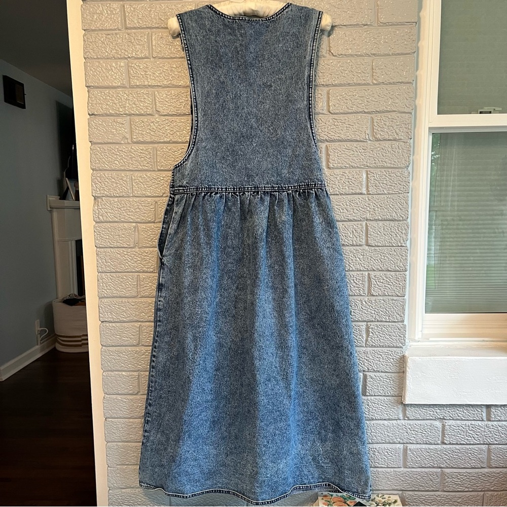 Vintage Woolrich Womens Small Acid Wash Denim Pinafore Dress 90s Cottagecore - Picture 2 of 7